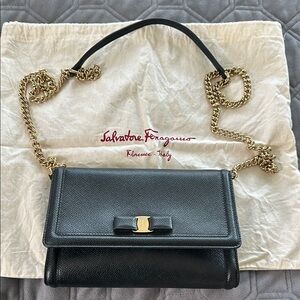 Salvatore Ferragamo Black Leather Shoulder Bag